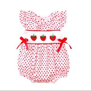 Strawberry Girl Dress Smash Cake Smocked Berry Birthday Outfit Dress Clothes